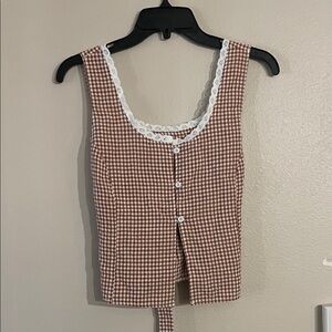 Brown Gingham Sleeveless Top